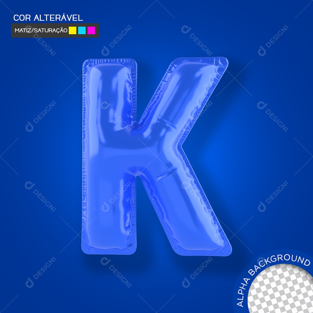 Elemento 3D Balão Azul Letra K Para Composição PSD