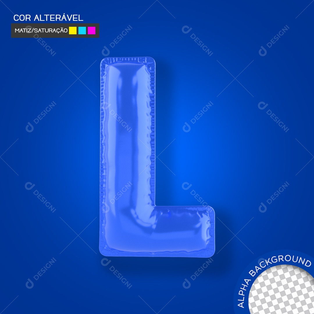 Elemento 3D Balão Azul Letra L Para Composição PSD