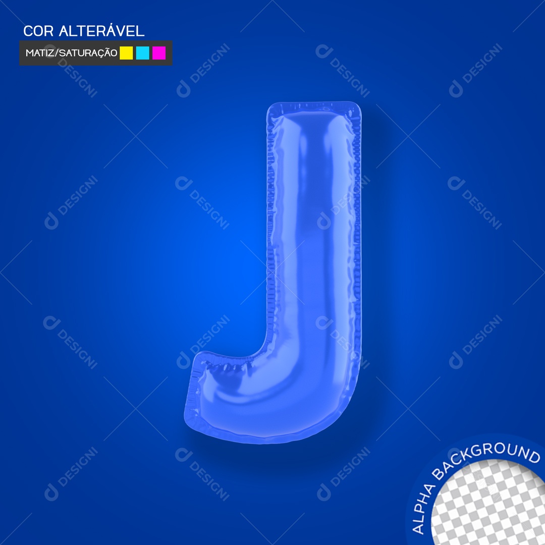Elemento 3D Balão Azul Letra J Para Composição PSD