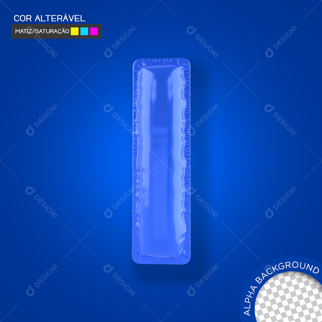 3D Blue Balloon Letter I Element For PSD Composition