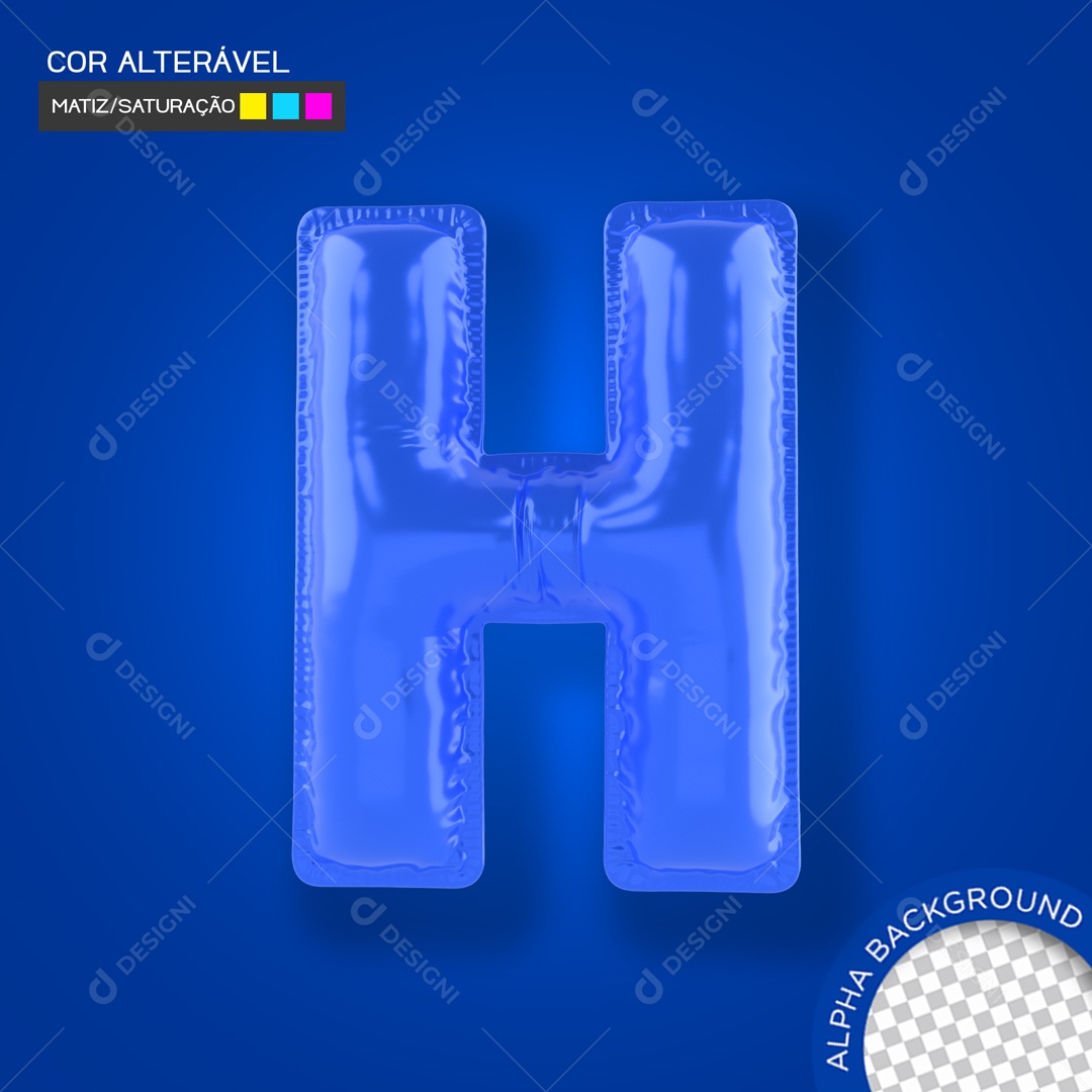 Elemento 3D Balão Azul Letra H Para Composição PSD