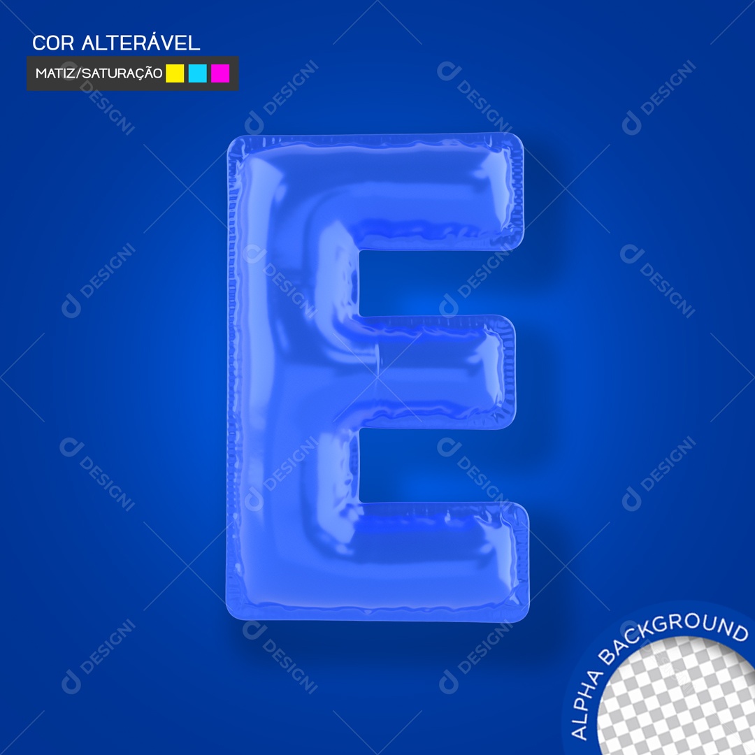 Elemento 3D Balão Azul Letra E Para Composição PSD