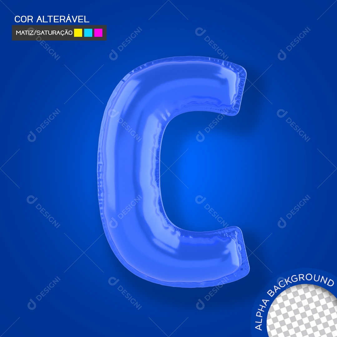 Elemento 3D Balão Azul Letra C Para Composição PSD