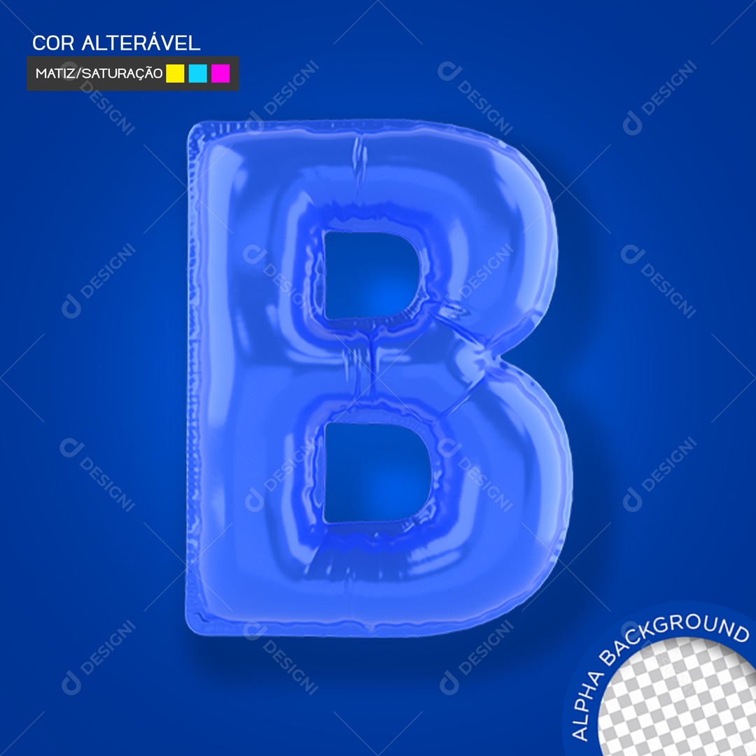 Elemento 3D Balão Letra B Azul Para Composição PSD