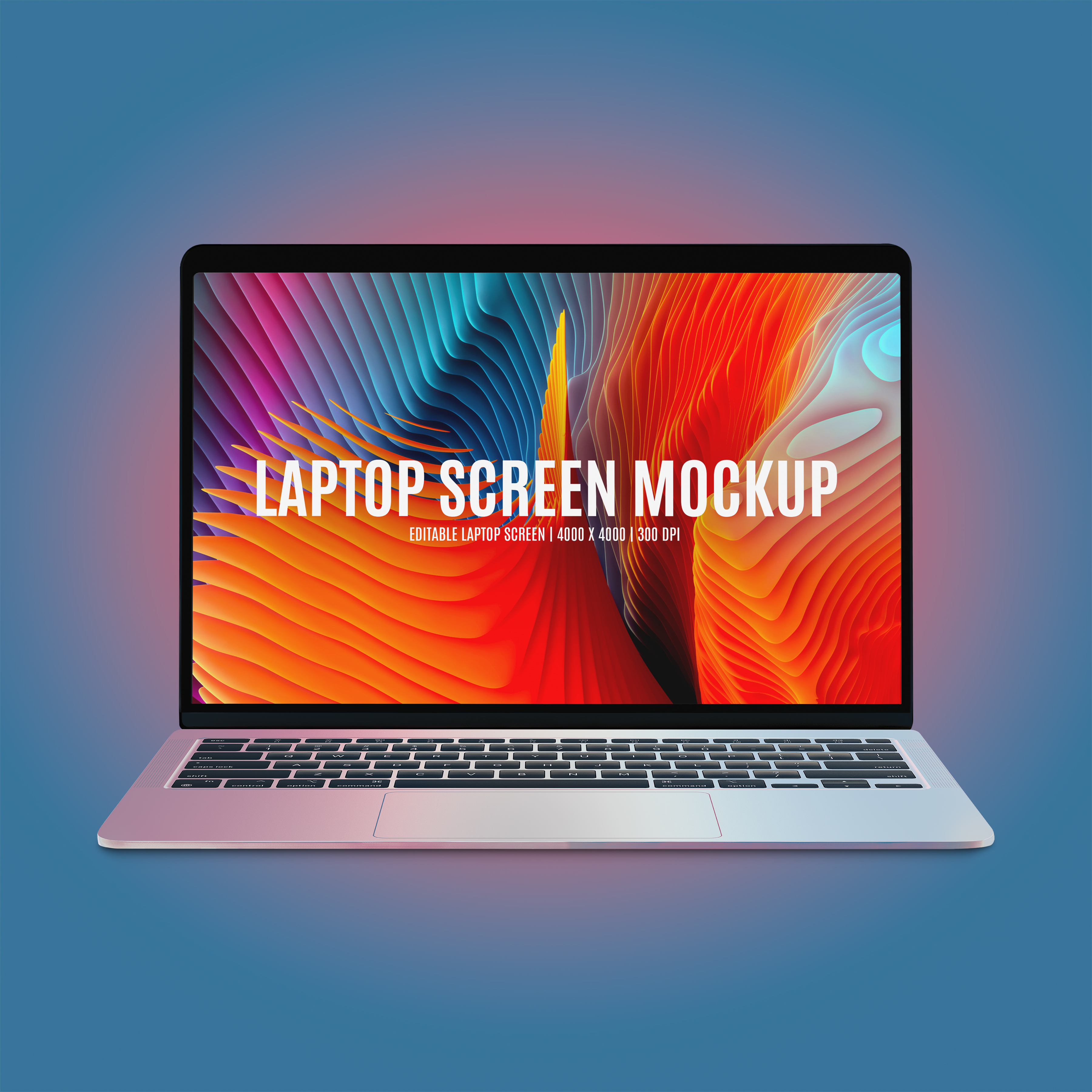 Mockup de notebook aberto em fundo colorido - PSD editável