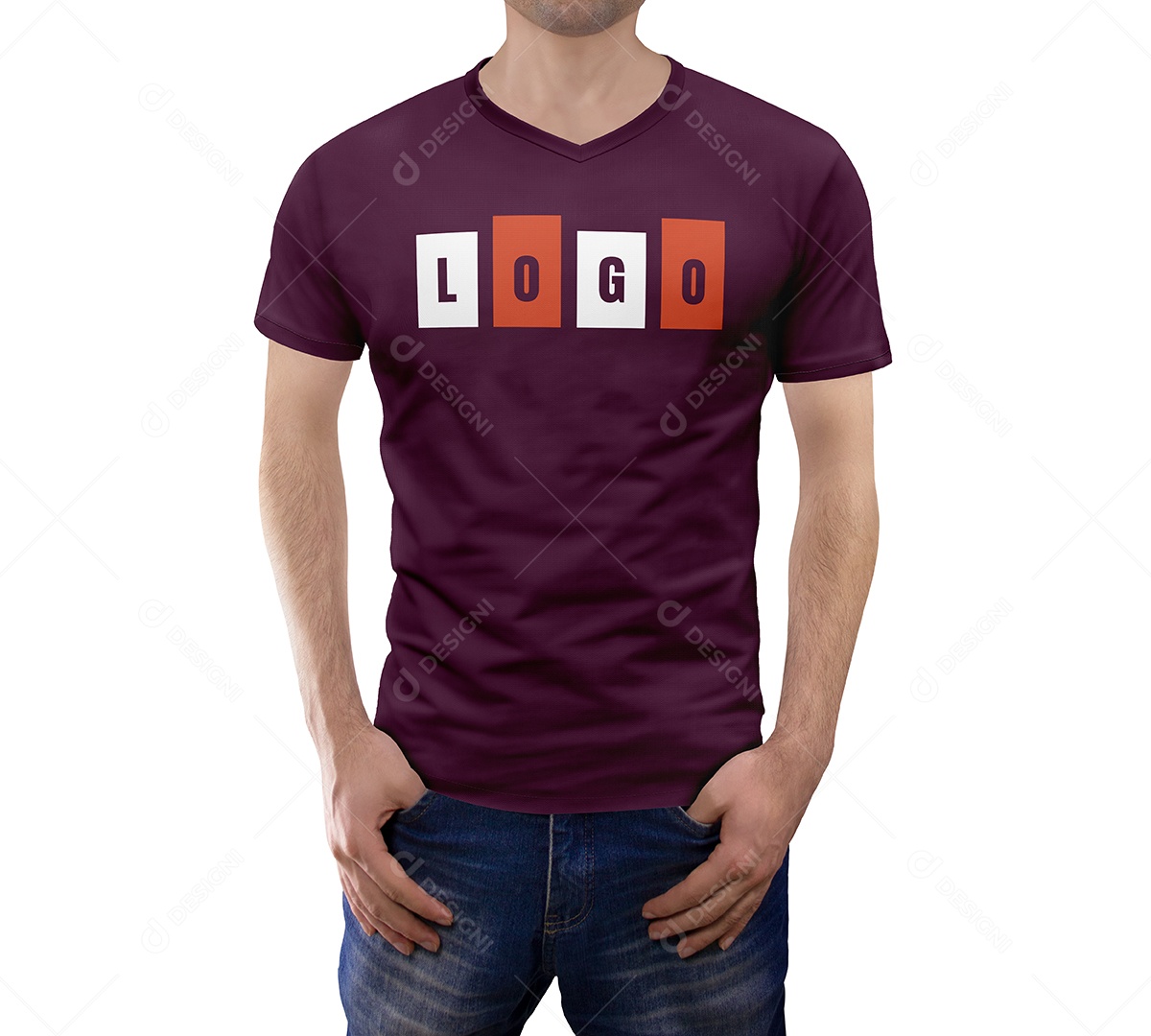 Mockup Camiseta Gola V em modelo - PSD editável