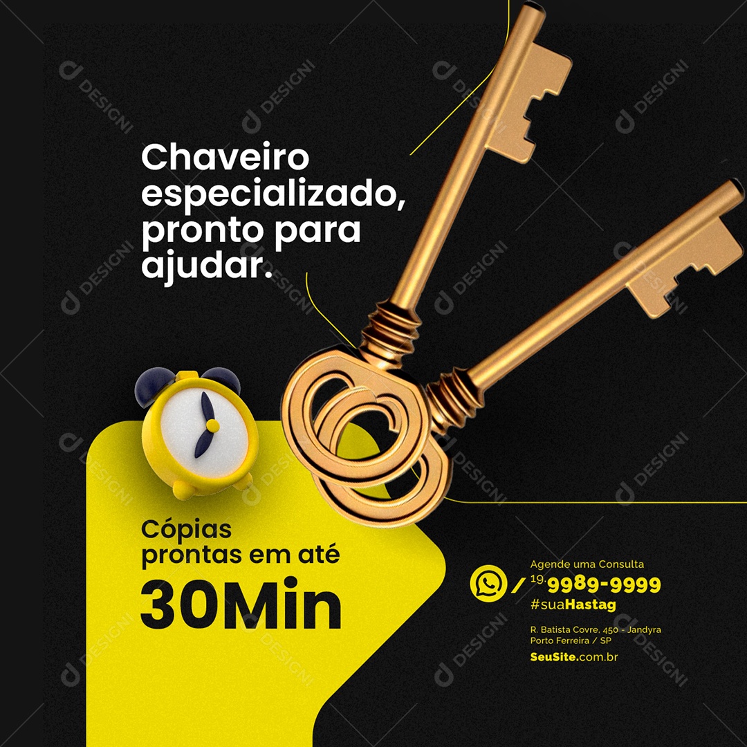 Chaveiro Especializado Pronto para Ajudar Social Media PSD Editável