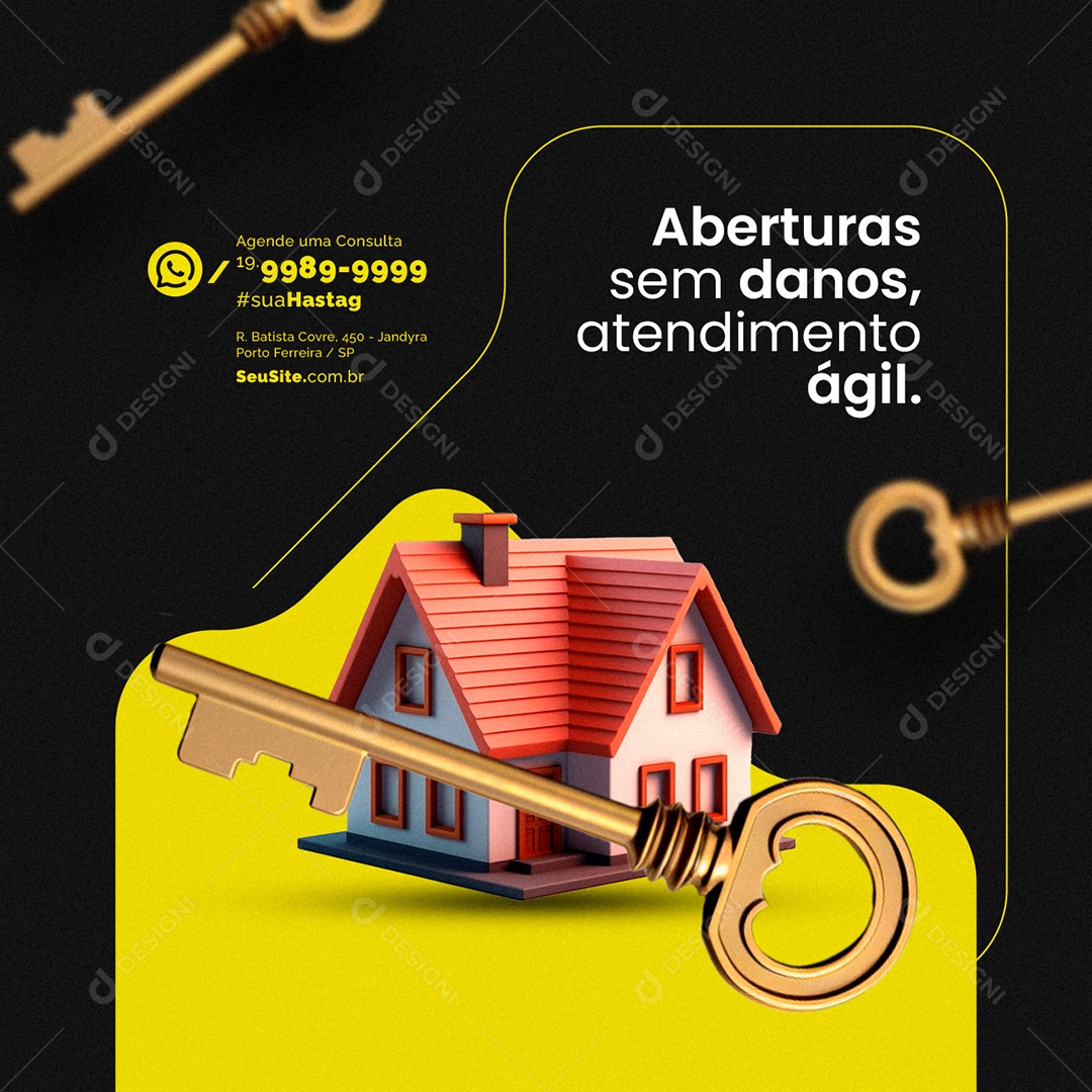 Chaveiro Aberturas sem Danos Atendimento Ágil Social Media PSD Editável