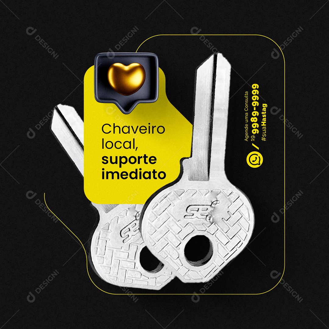 Chaveiro Local Suporte Imediato Social Media PSD Editável