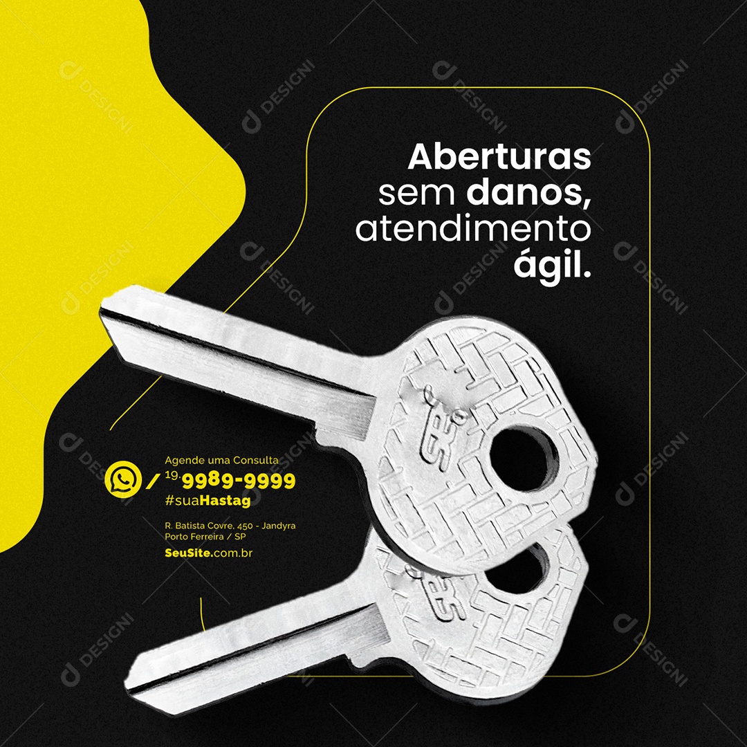 Chaveiro Aberturas sem Danos Atendimento Ágil Social Media PSD Editável
