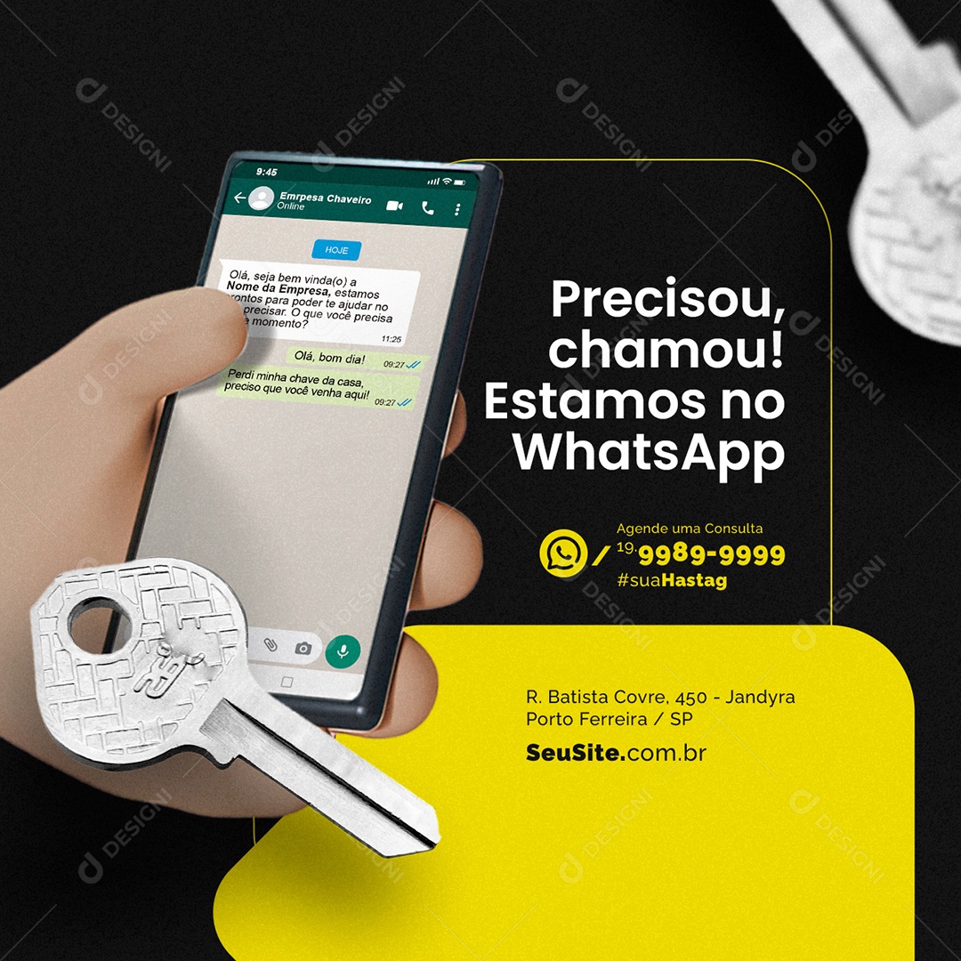 Chaveiro Precisou Chamou Estamos no Whatsapp Social Media PSD Editável