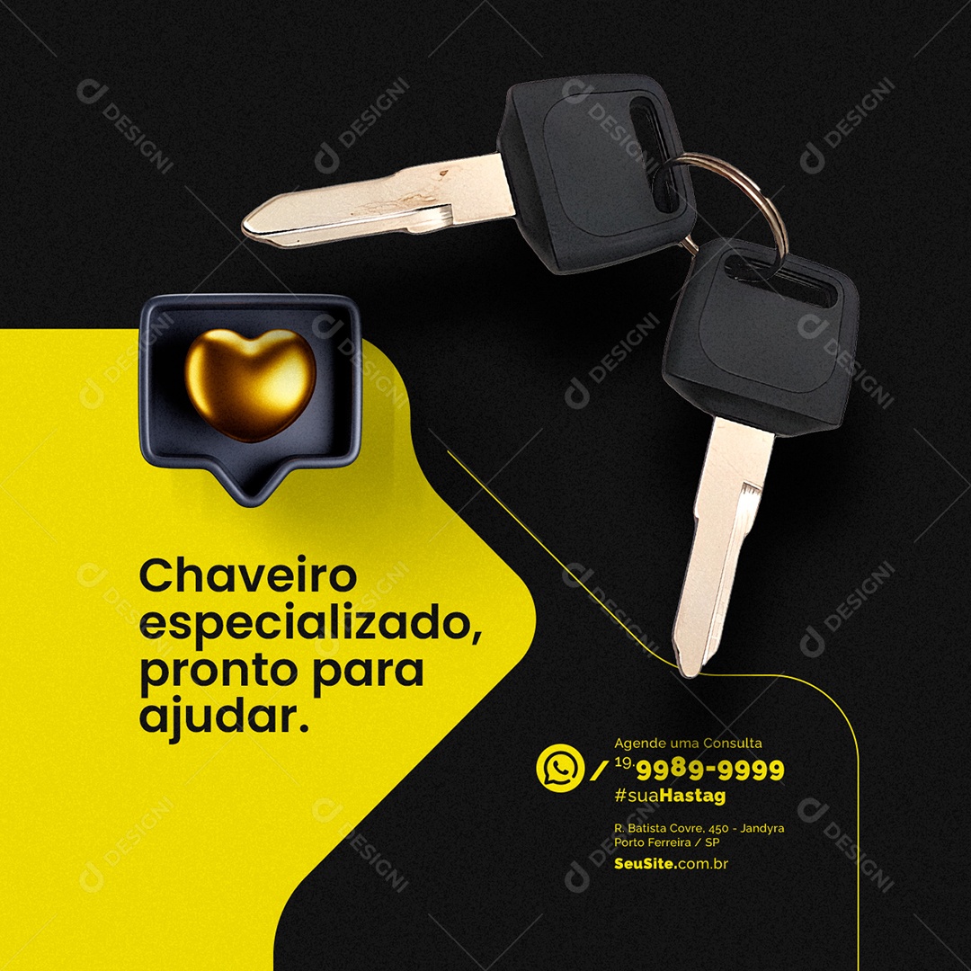 Chaveiro Especializado Pronto para Ajudar Social Media PSD Editável