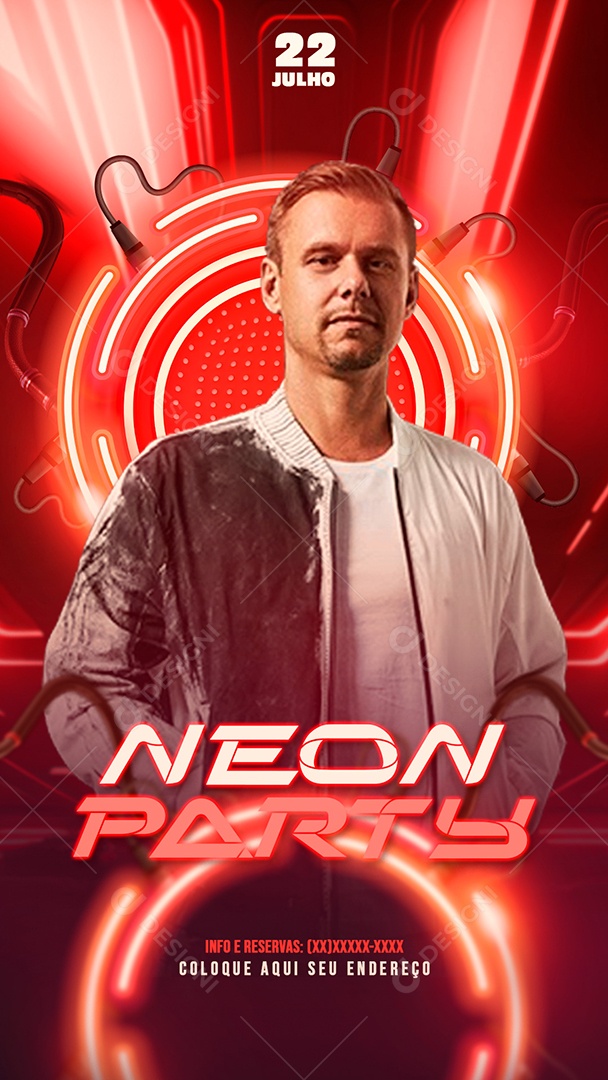 Story Neon Party Flyer Social Media PSD Editável