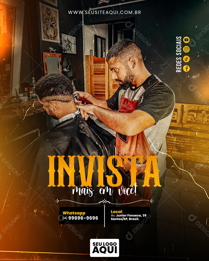 Social Media Invest More In Yourself Editable Barber Shop PSD