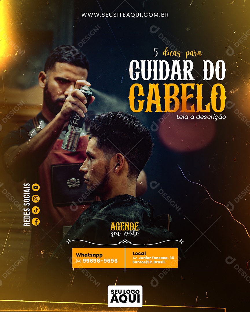 Dicas Para Cuidar Do Cabelo Barbearia Social Media PSD Editável