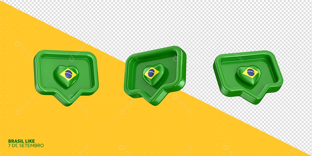 Emoji Verde com Coração do Brasil Elemento 3D do Dia Da Independência para Composição PSD