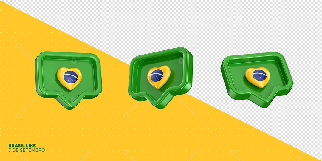 Emoji Verde com Coração do Brasil Elemento 3D do Dia Da Independência para Composição PSD