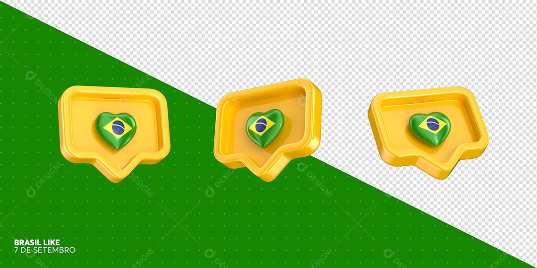 Emoji Dourado com Coração do Brasil Elemento 3D do Dia Da Independência para Composição PSD
