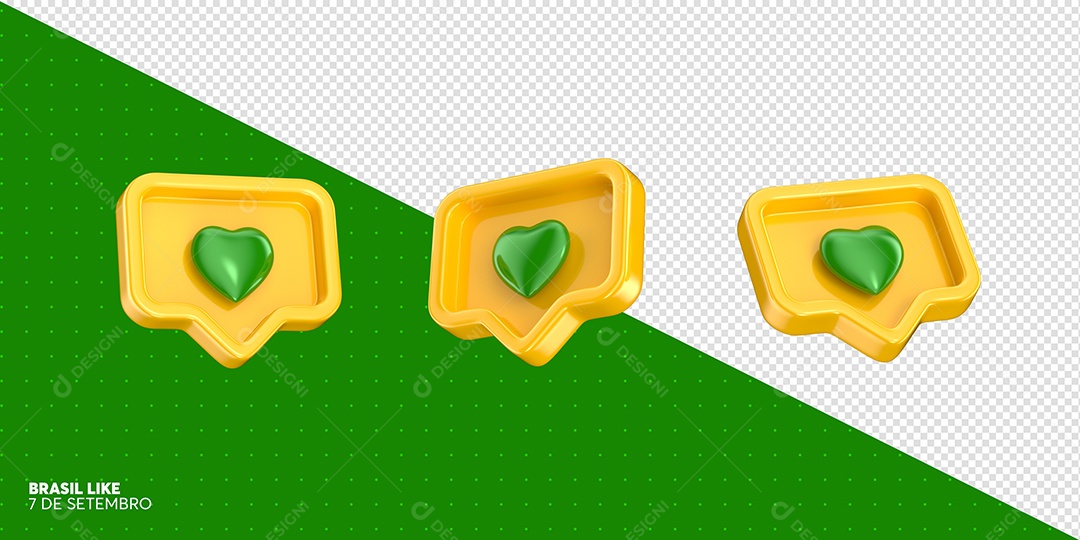 Emoji Dourado com Coração Verde Elemento 3D do Dia Da Independência para Composição PSD