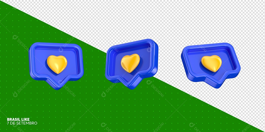 Emoji Azul com Coração Amarelo Elemento 3D do Dia Da Independência para Composição PSD