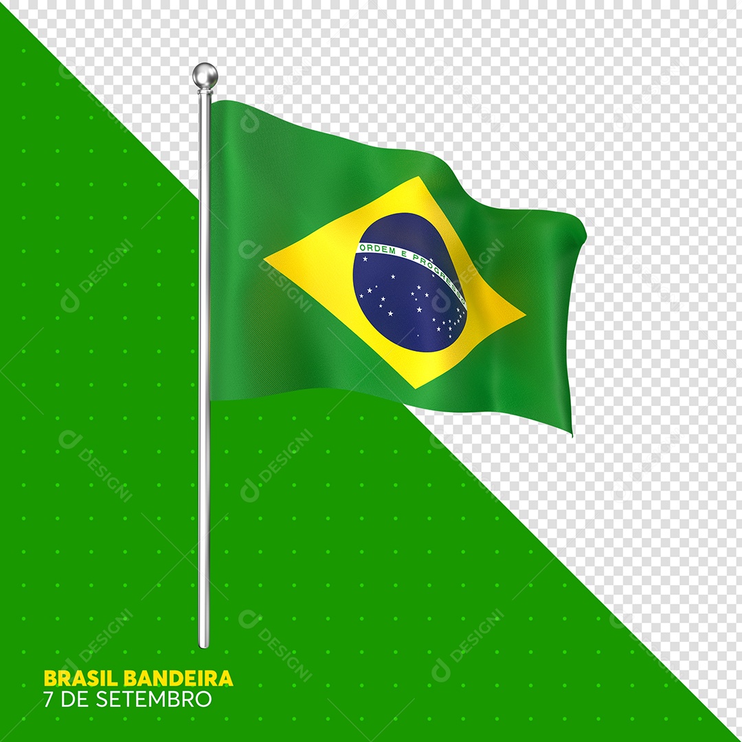 Bandeira do Brasil Elemento 3D Do Dia Da Independência para Composição PSD