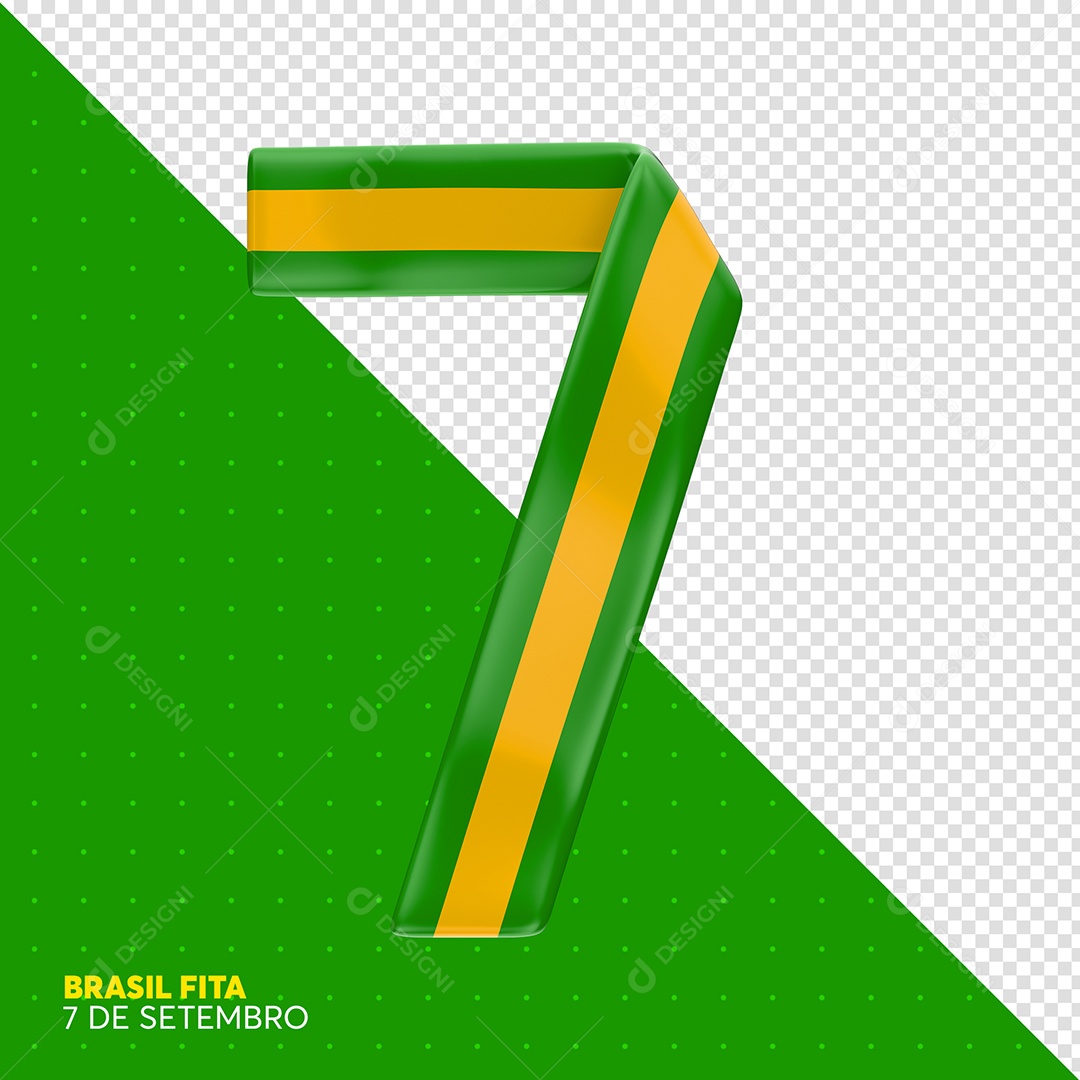 Número 7 Amarelo e Verde Elemento 3D Do Dia Da Independência para Composição PSD
