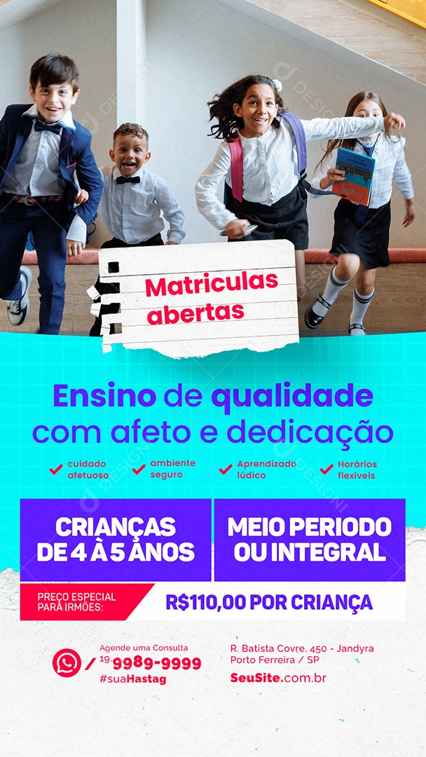 Story Aulas Particulares Matriculas Abertas Ensino de Qualidade Social Media PSD Editável