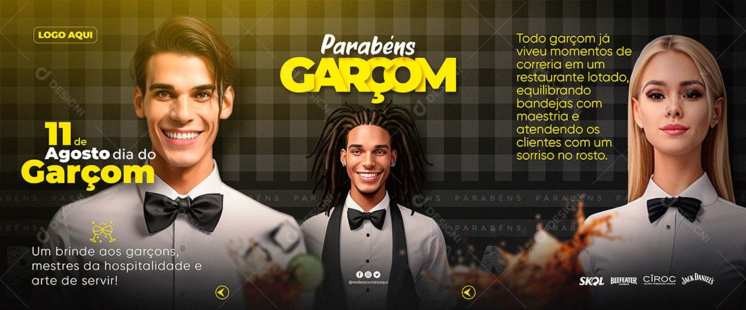 Banner Parabéns Garçom 11 De Agosto Social Media PSD Editável