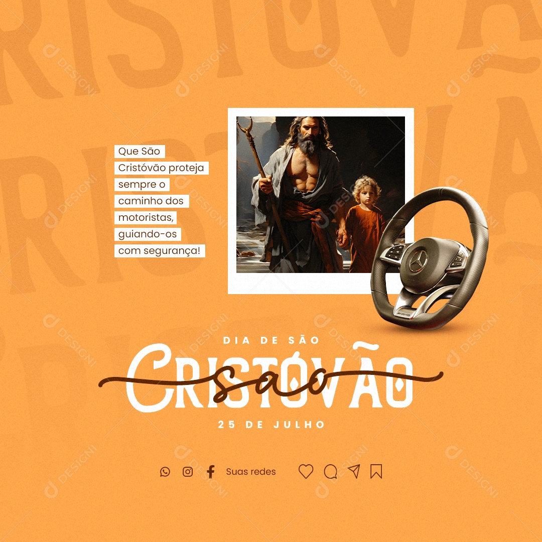 Dia de São Cristóvão Proteja Sempre o Caminho dos Motoristas Social Media PSD Editável