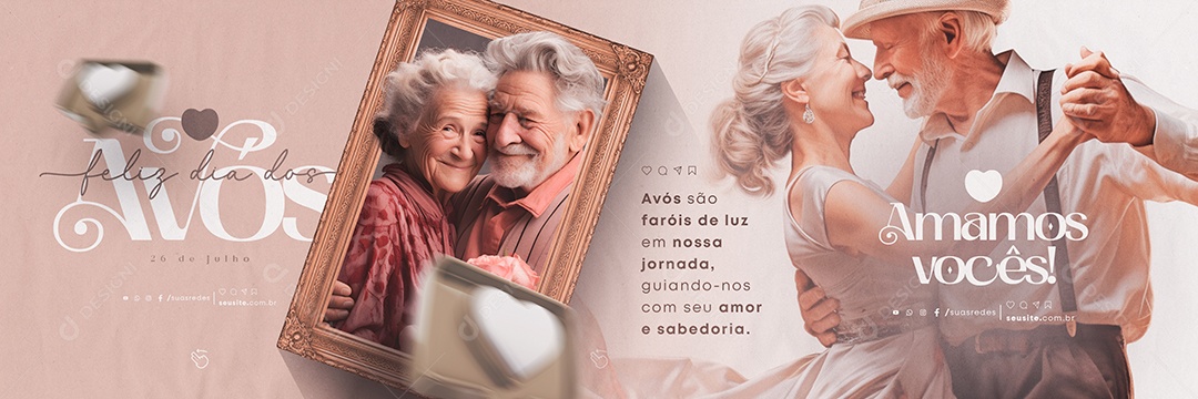 Feliz Dia dos Avós São Faróis e Luz em Nossa Jornada Carrossel Social Media PSD Editável