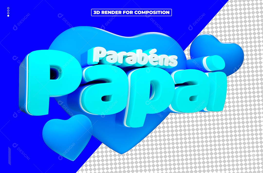 Selo 3D Dia Dos Pais Parabéns Papai Coração Azul Para Composição PSD