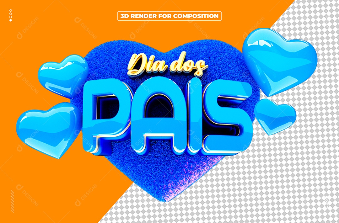 Dia Dos Pais Coração Azul Selo 3D Para Composição PSD