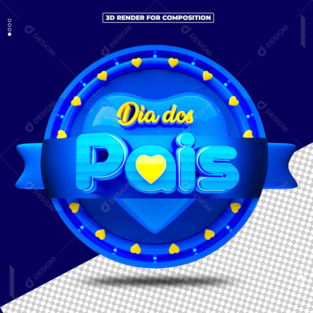 Selo 3D Dia Dos Pais Azul Para Composição PSD