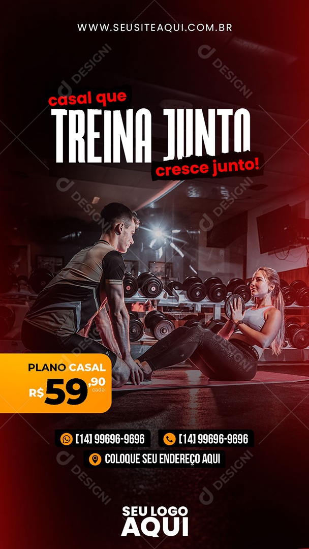 Social Media Story Academia Casal Que Treina Junto Cresce Junto PSD Editável