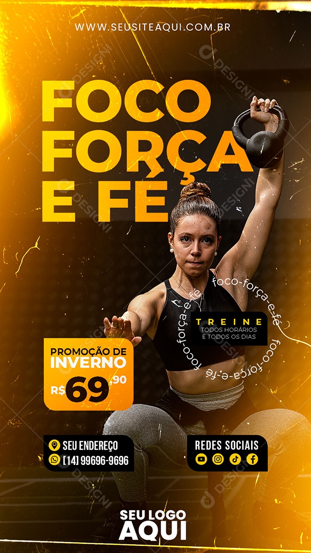 Social Media Story Foco Força e Fé Academia PSD Editável