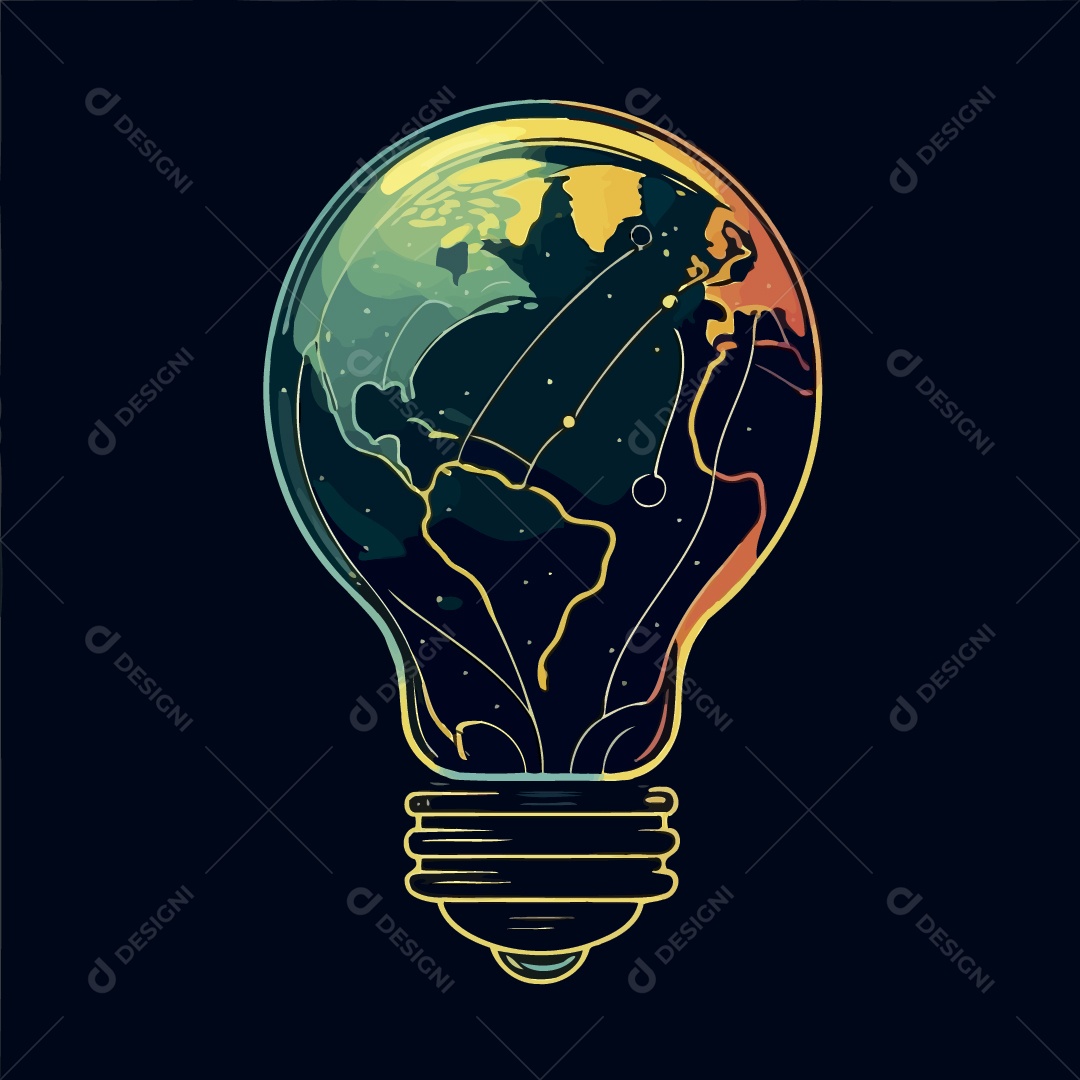 Planeta Terra Dentro de uma Lâmpada Ilustração Vetor EPS