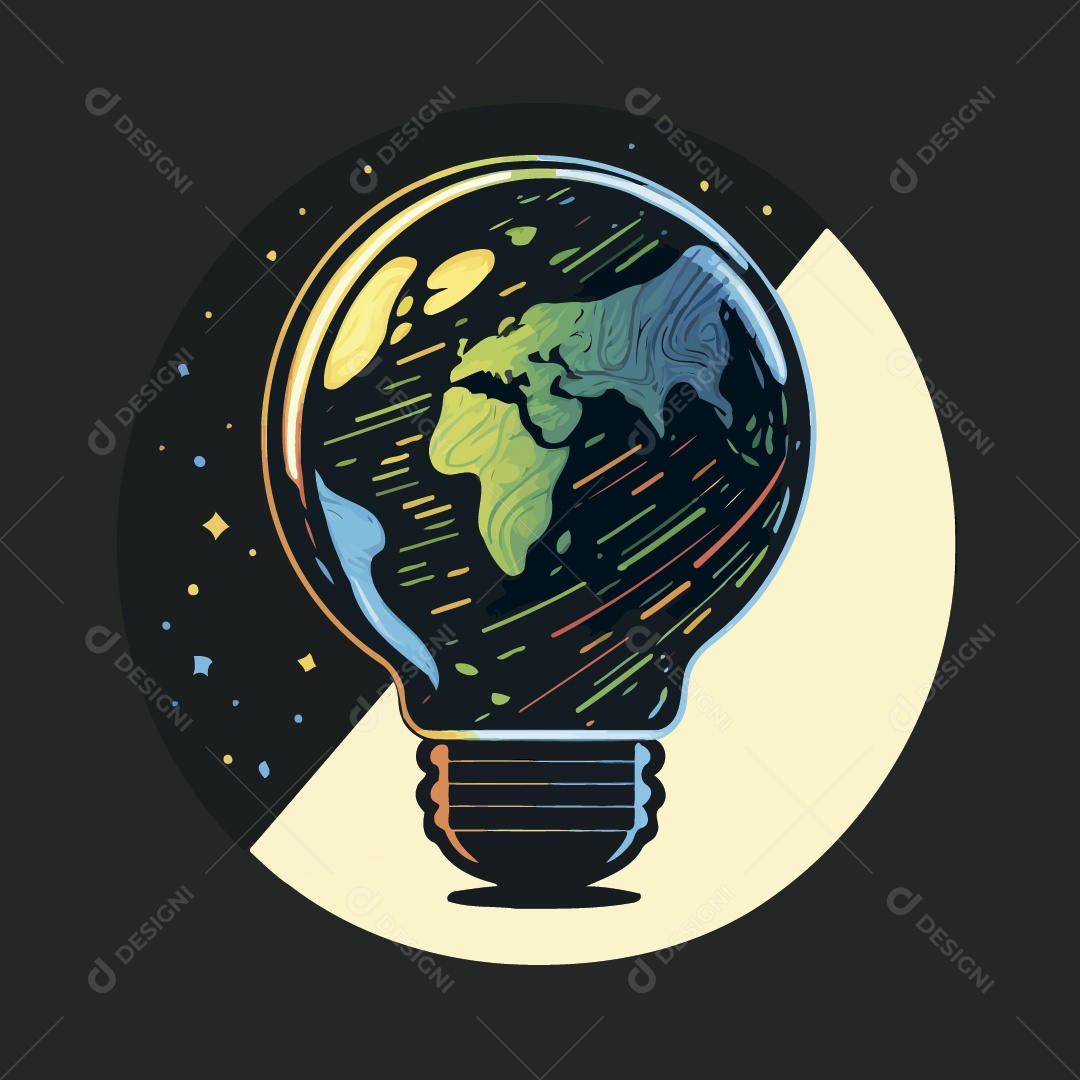Planeta Terra Dentro de uma Lâmpada Ilustração Vetor EPS