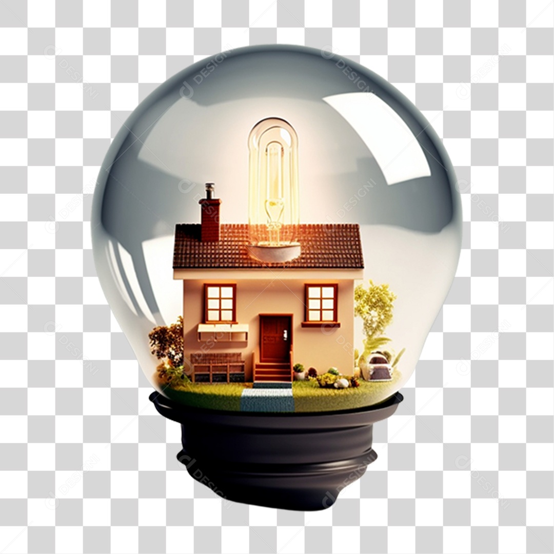 Lâmpada com Casa Dentro PNG Transparente