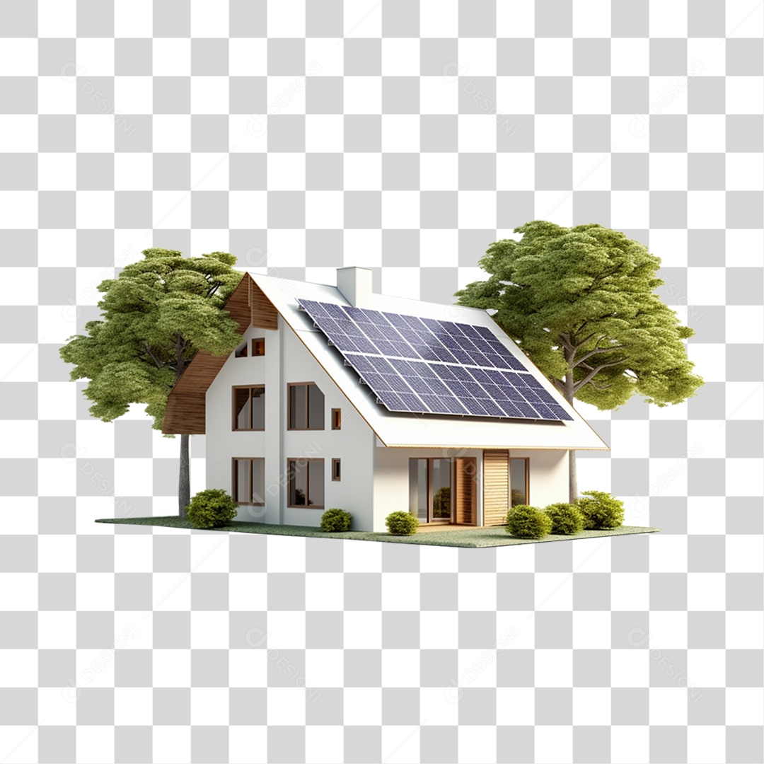 Casa com Energia Placa Solar PNG Transparente