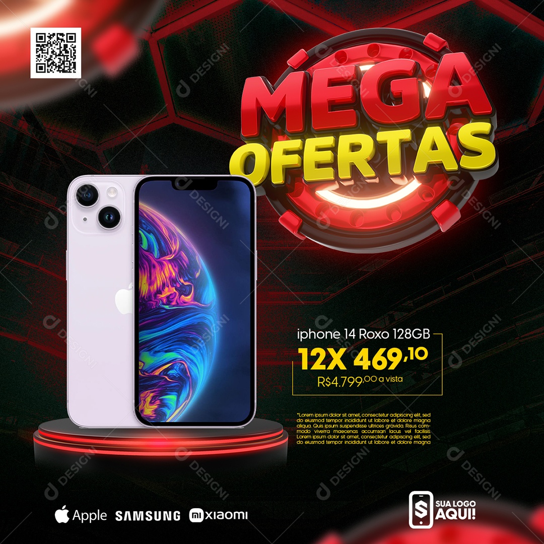 Selo 3d Mega Ofertas Neon Vermelho Social Media PSD Editável