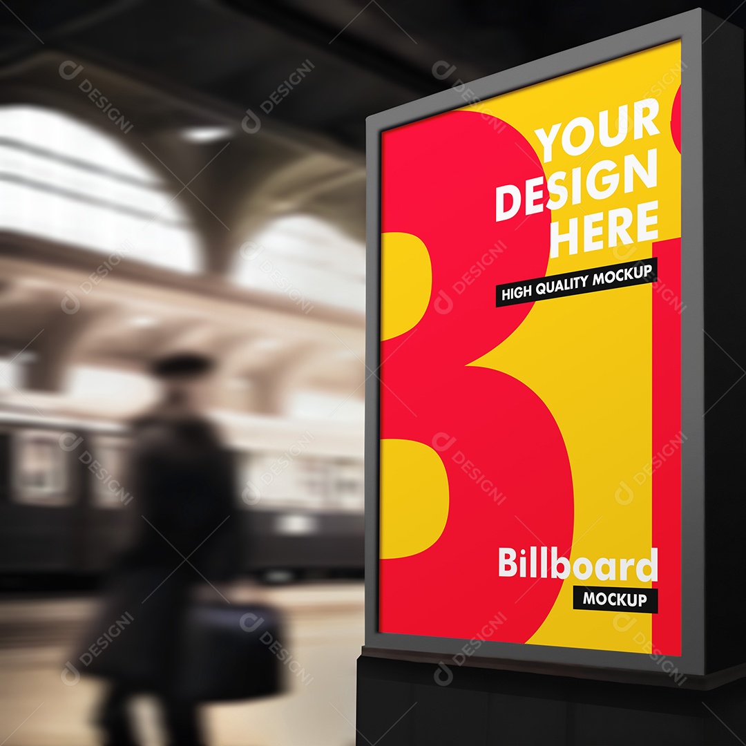 Estação de Trem Mockup Painel de Publicidade PSD editável