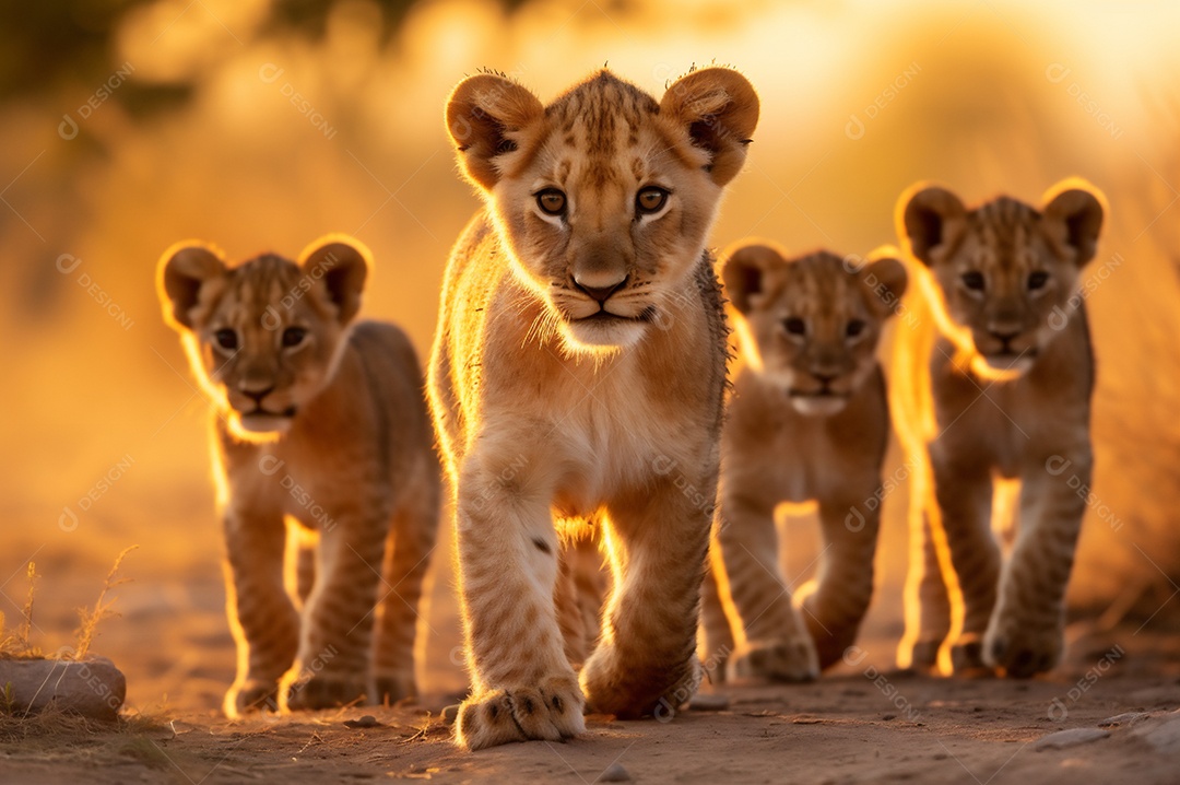 Filhotes de leão na savana africana