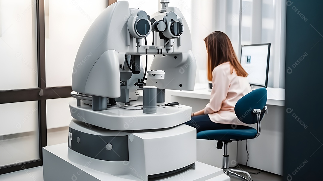 Mulher técnica de óptica oftalmologista