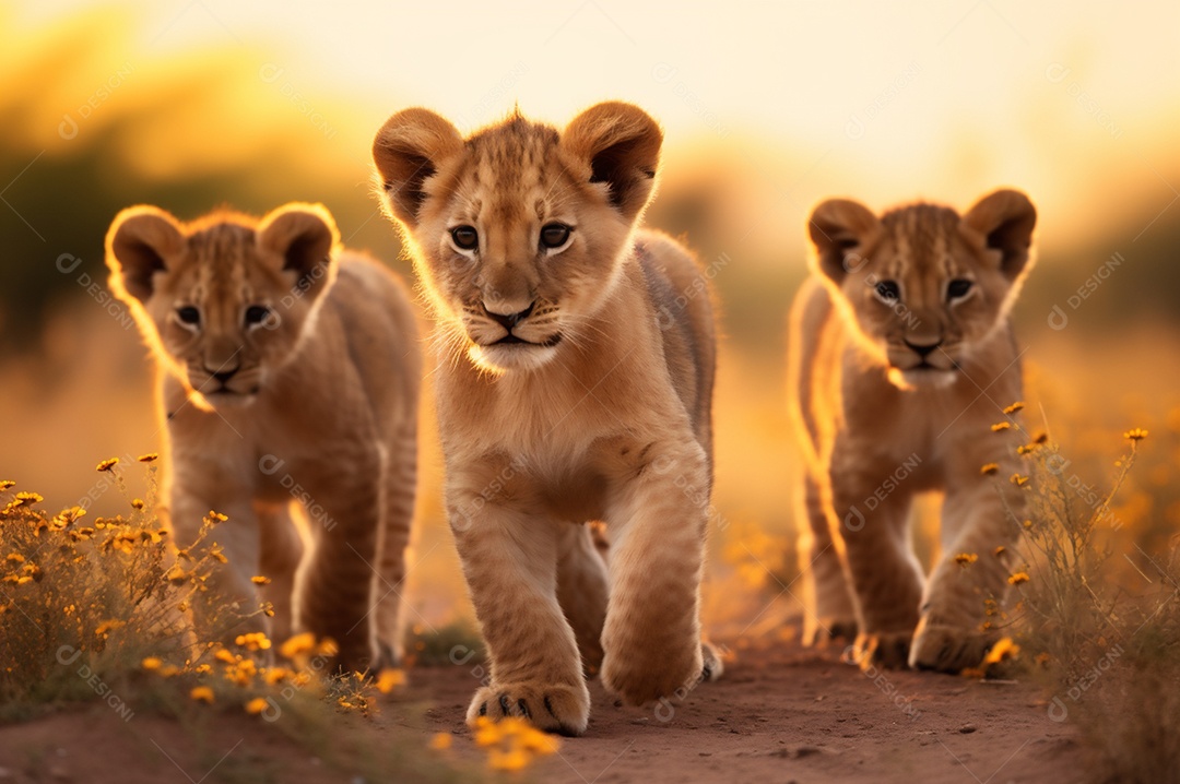 Filhotes de leão na savana africana