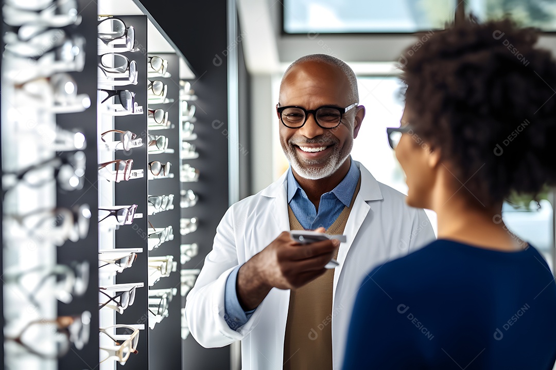 Mulher comprando óculos com oculista