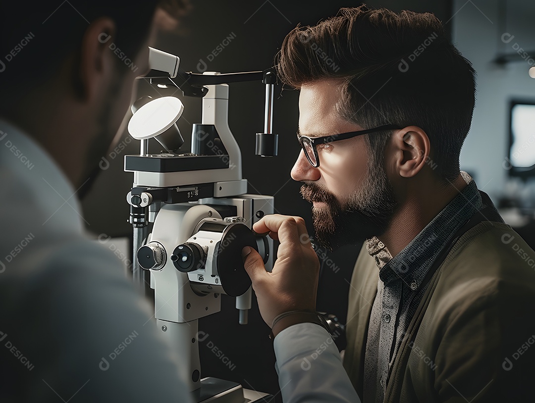 Homem fazendo consulta no oculista