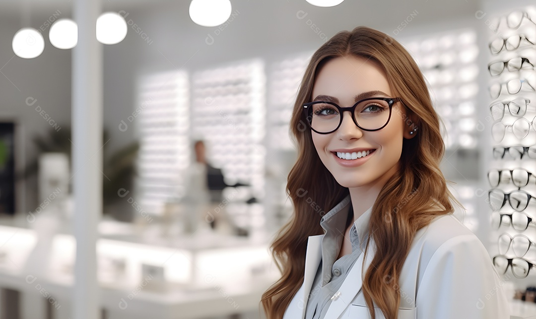 Mulher técnica de óptica oftalmologista