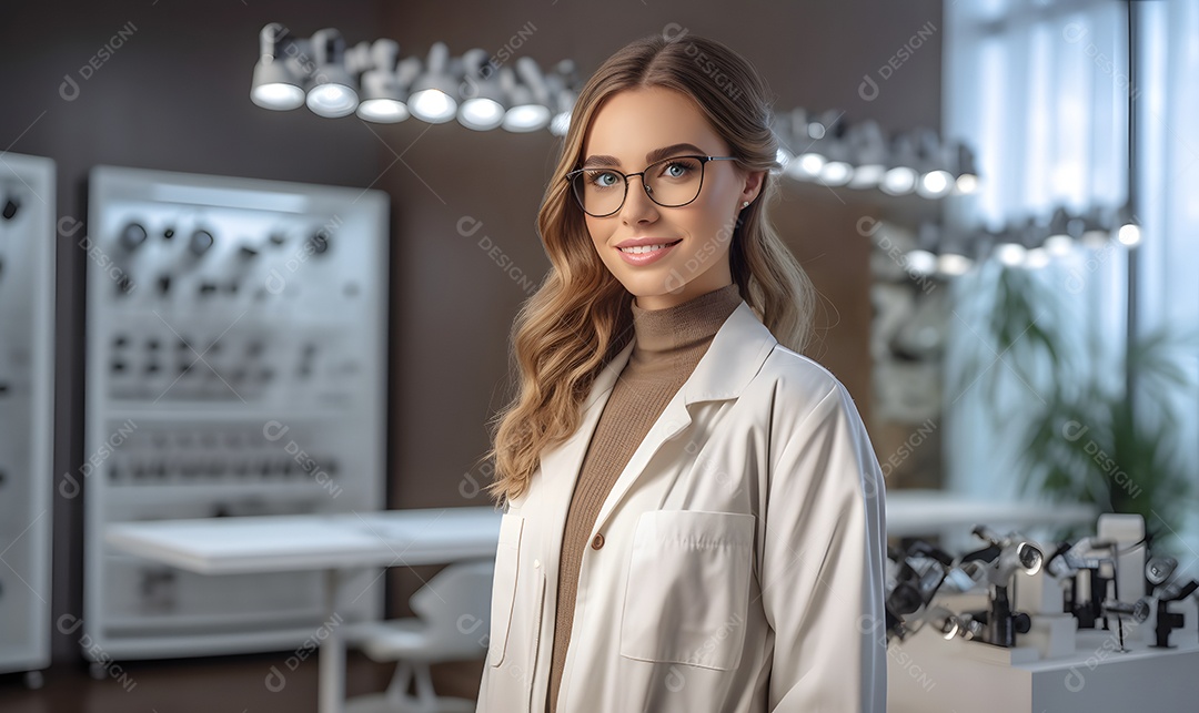 Mulher técnica de óptica oftalmologista