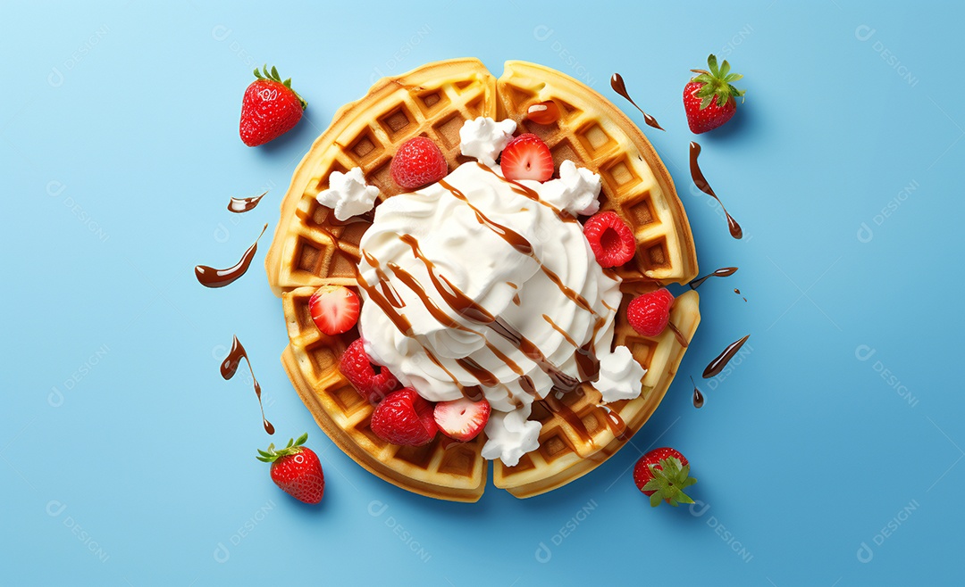 Delicioso waffle belga com sorvete
