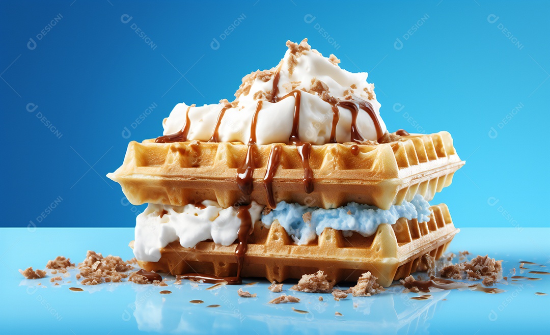 Delicioso waffle belga com sorvete